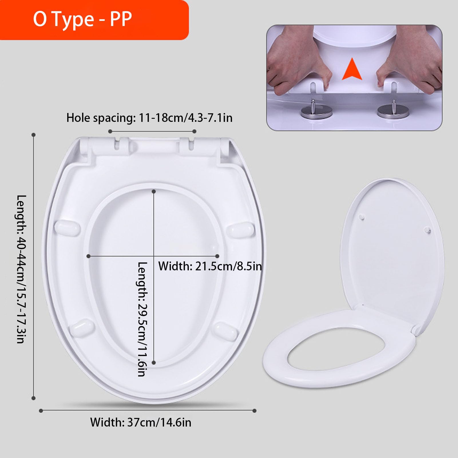 Tapa WC Universal, Tapa Inodoro con Cierre Suave y Lento, Asiento de Inodoro de Forma de O, Tapadera WC con Bisagras Ajustables y Liberación Rápida para una Fácil Limpieza, Blanco, PP