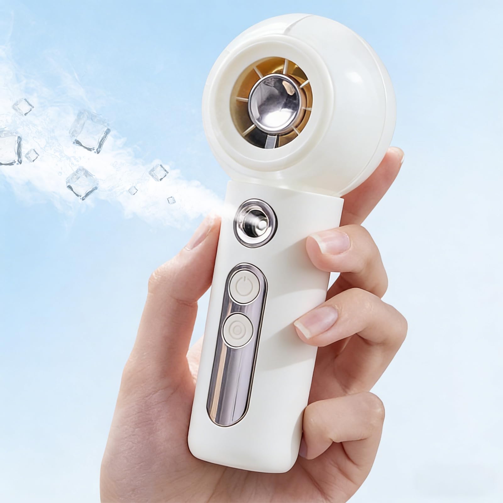 Gemmac Mini Ventilador Pulverizador, 4 Velocidades USB Ventilador Pequeño Recargable 2000mAh Portatil Ventilador de Mesa, Blanco Turbo Abanico para Viajes/Hogar/al Aire Libre/Hidratación Facial