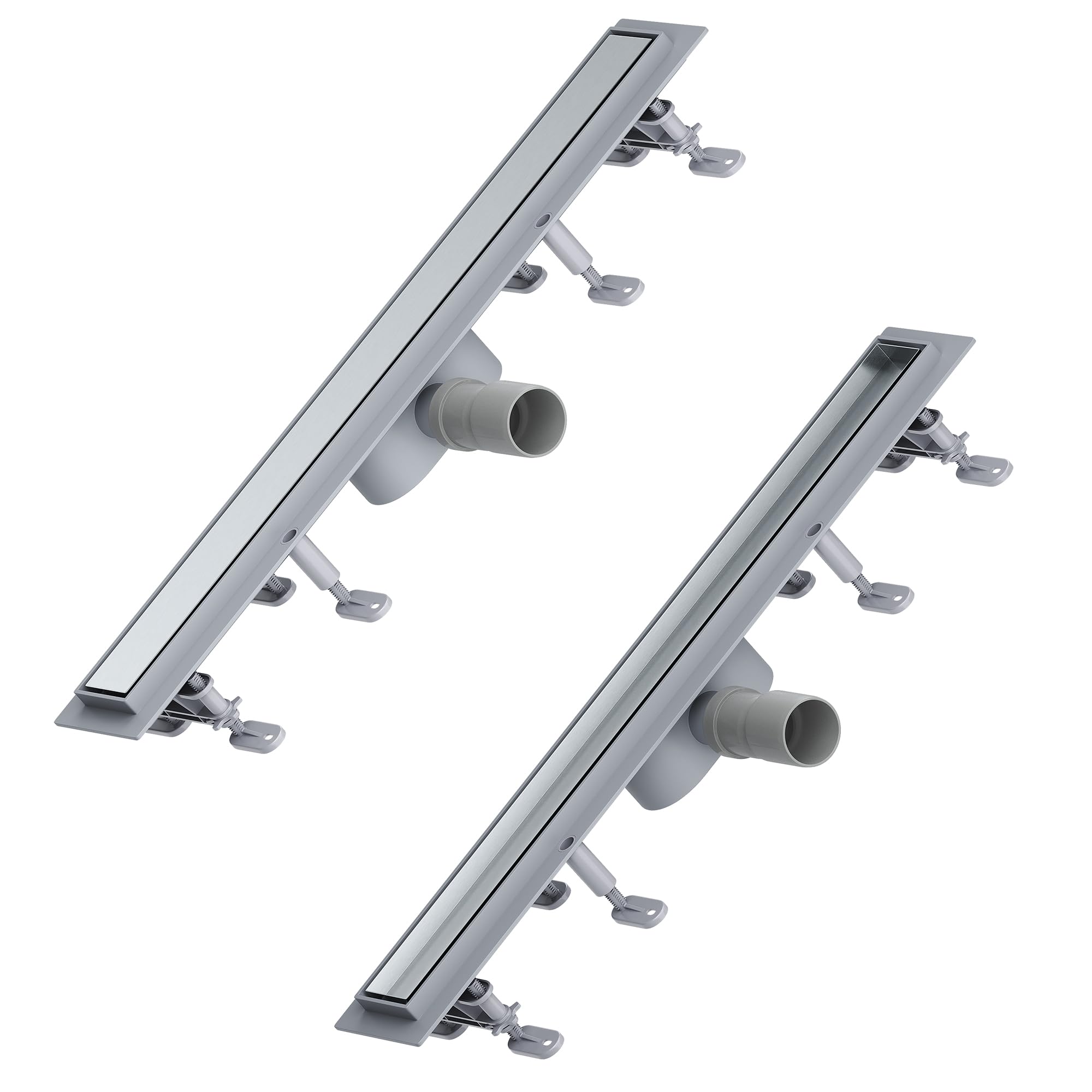 SONNI Caniveau de douche 60 cm | 2 en 1 en acier inoxydable | Avec système anti-odeurs | Passoire à cheveux | Carrelable | Base ABS | Volume d'écoulement de 30 l | 8 pieds réglables