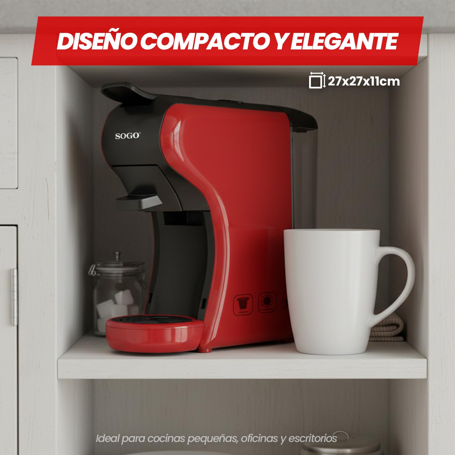 SOGO Macchina da caffè universale a capsule 3in1 - Macchina da caffè multicapsule 9 bar, 0,6, rosso (SS-5675)