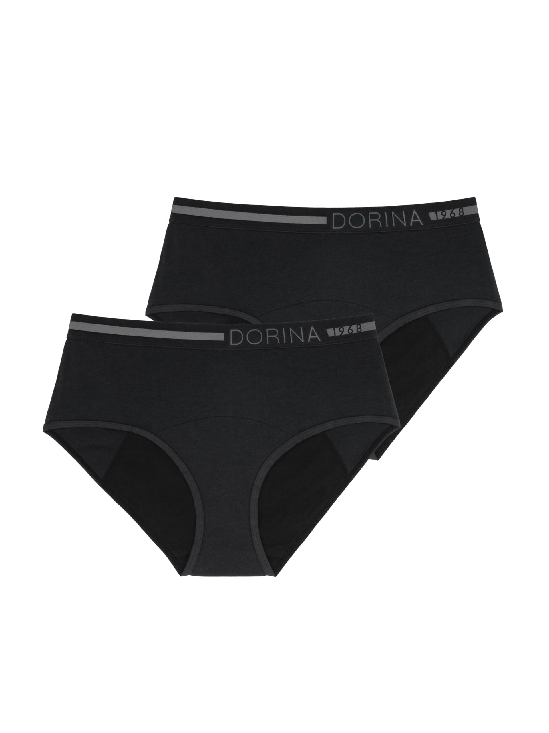 Dorina Period Panties 2-Pack – Medium to Heavy Flow, Organic Cotton, Leak-Resistant Gusset, Midi Briefs, Black