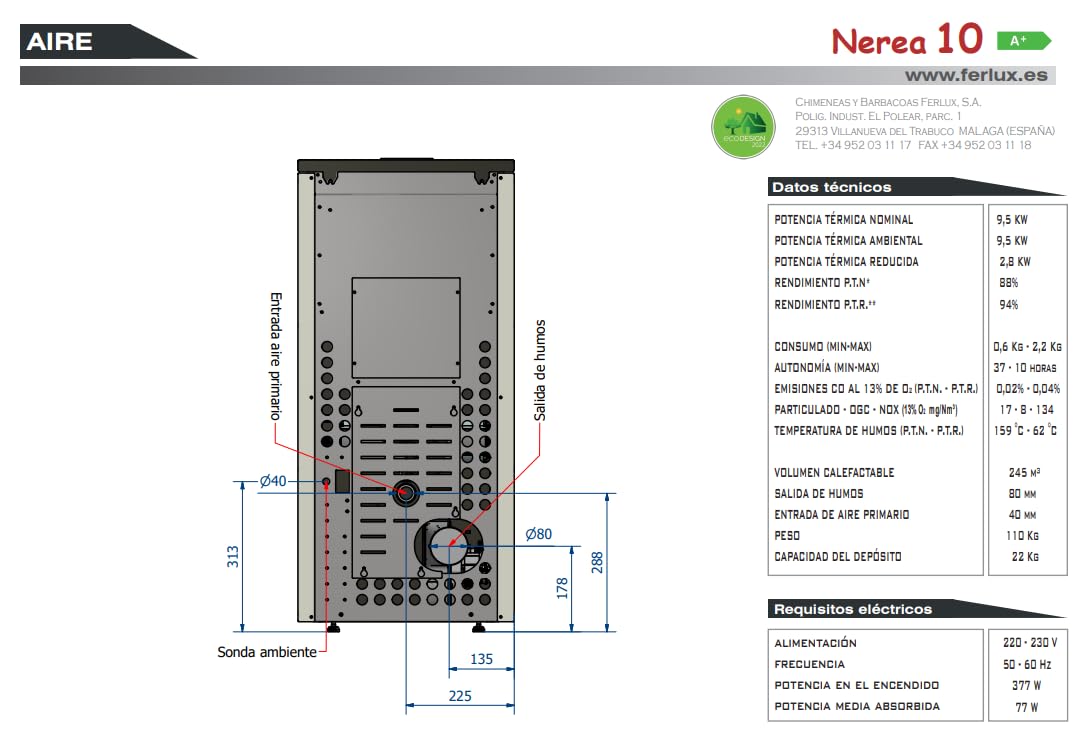 BRICOSOL ESTUFA DE PELLETS NEREA 10 NEGRO DE FERLUX