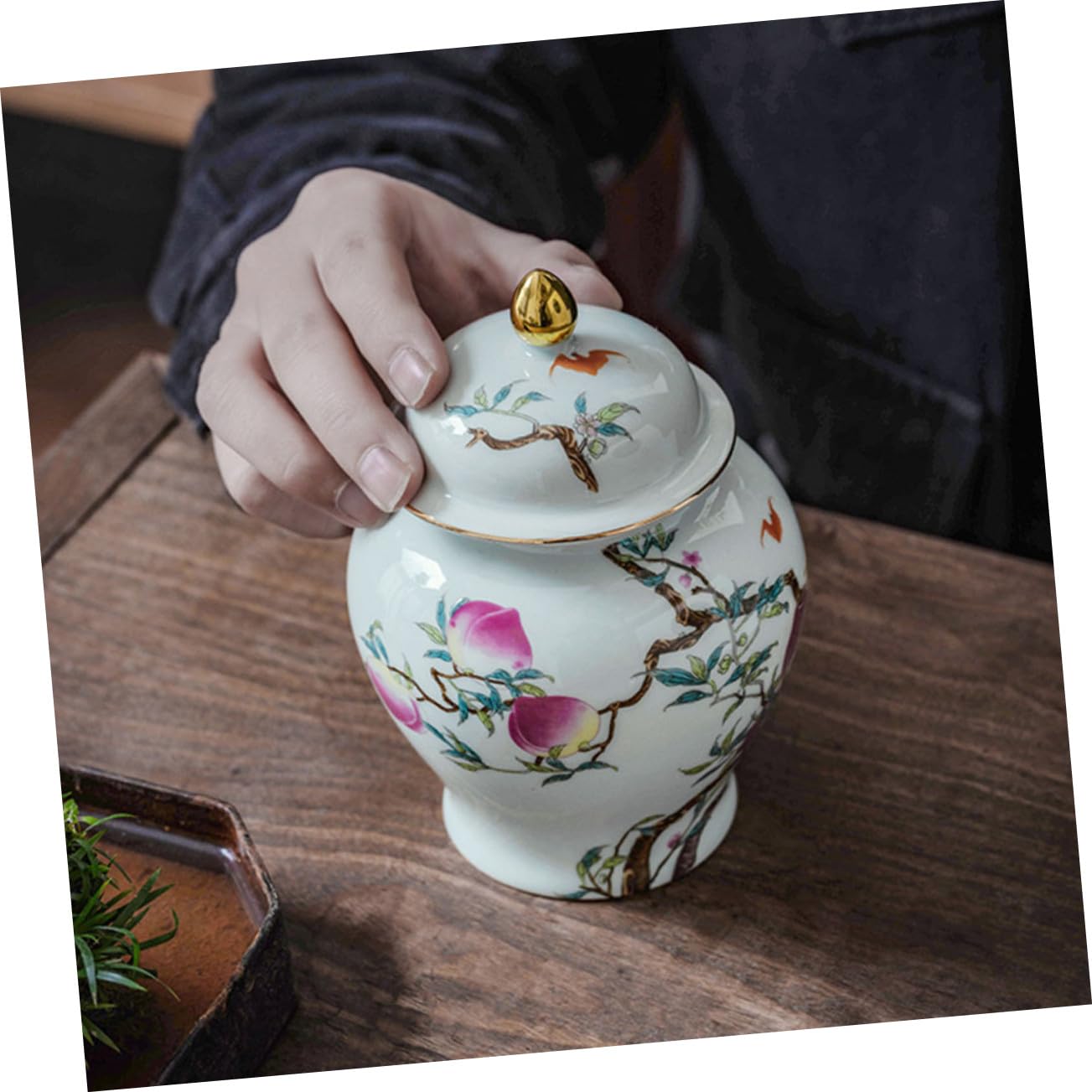 Uonlytech Recipiente de Cerámica para Guardar Té de 500 Ml Tapa Hermética, Diseño Portátil y Duradero para Almacenamiento y Decoración Mesa