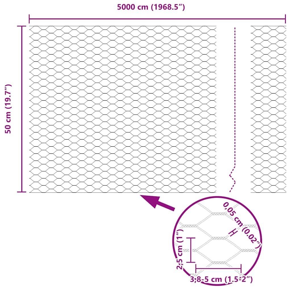 Cerca Hexagonal Plateado 0,5 x 50 m Acero galvanizado para gallineros y huertos,Protege Animales pequeños,Uso Exterior Seguro y versátil Tamaño de Malla 25 mm