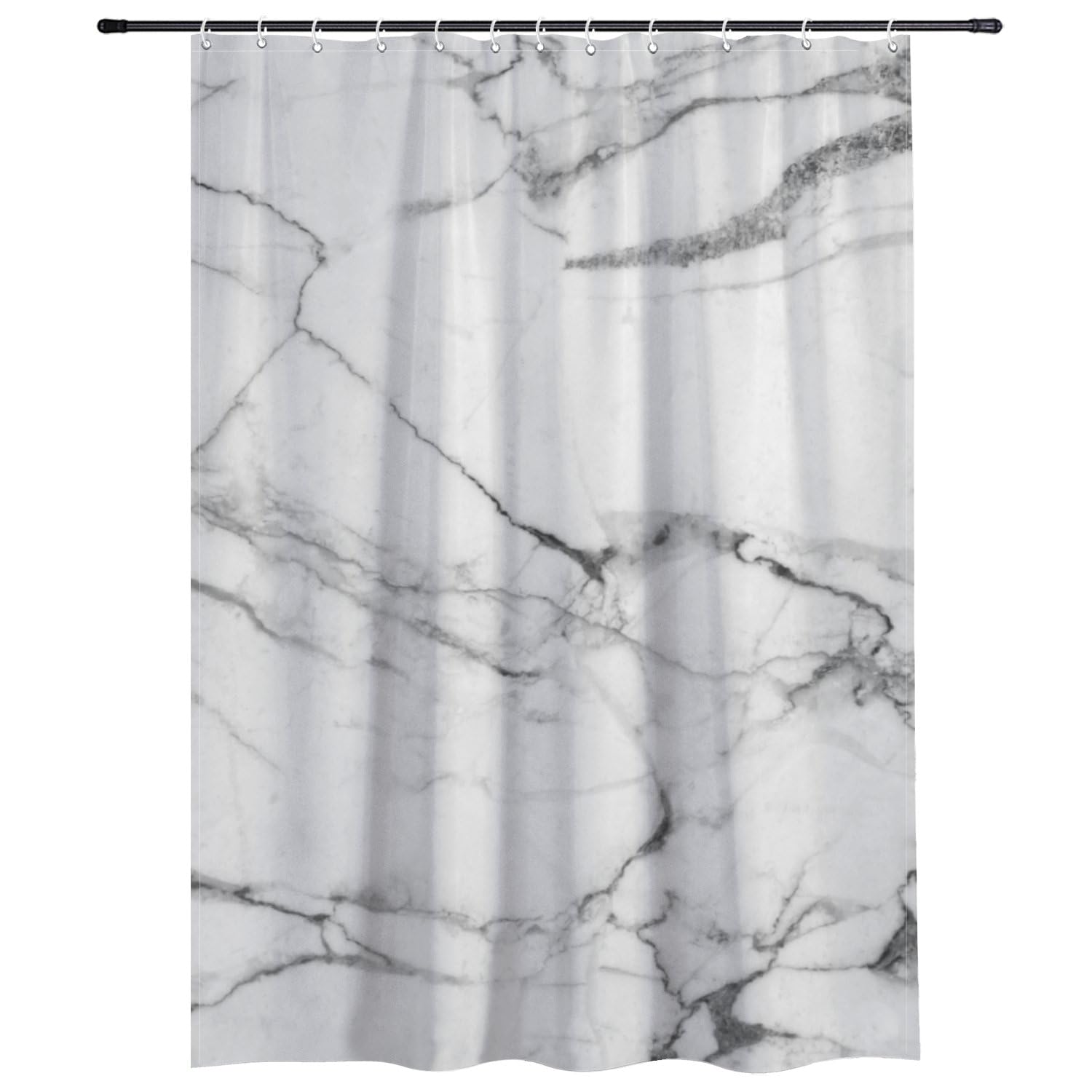 Grey and White Marble Shower Curtain Extra Long Washable Waterproof Anti Mould Shower Curtain with Hooks Polyester Fabric Bath Curtains Wet Room Bathroom Curtains 180×180cm Home Decor