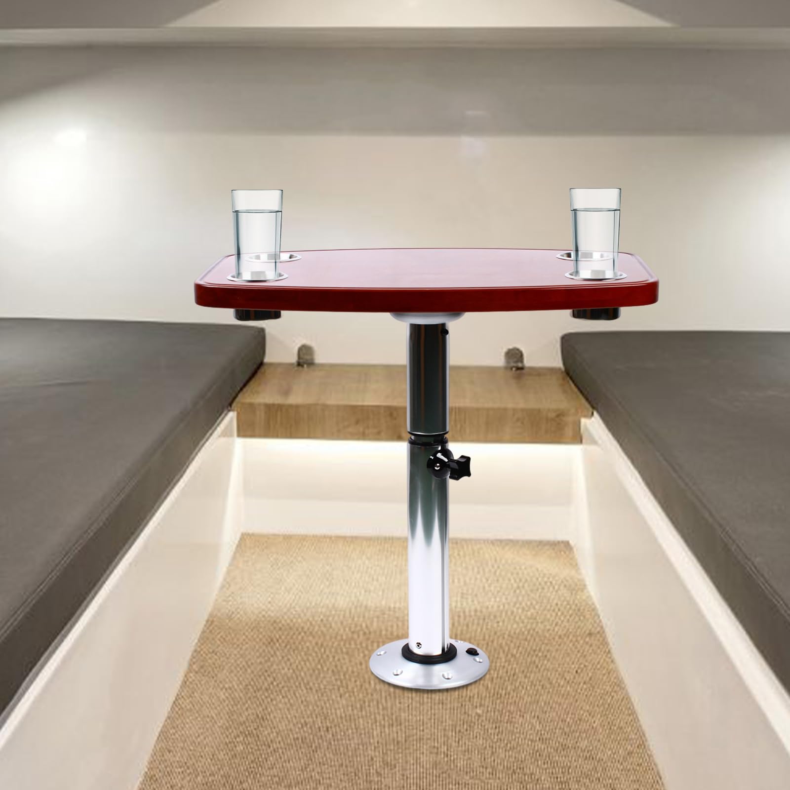 Table de caravane - Plateau de table en chêne laqué - Table haute de bistrot - 60 x 38 cm - Avec 4 porte-gobelets - Pour caravane, camping-car, bateau marin