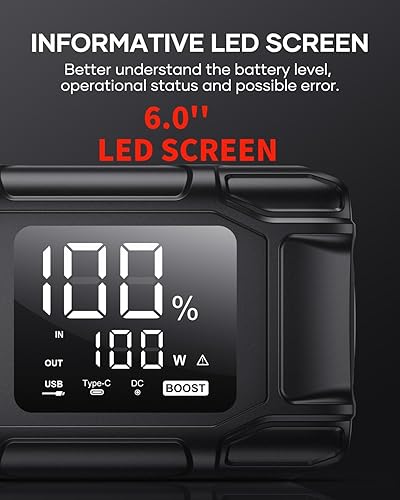 Miniatura 5 de FLYLINKTECH Arrancador de batería de automóvil, 6000 A pico 26800 mAh paquete de batería de arranque (para todo gas o hasta 12L diesel), caja de