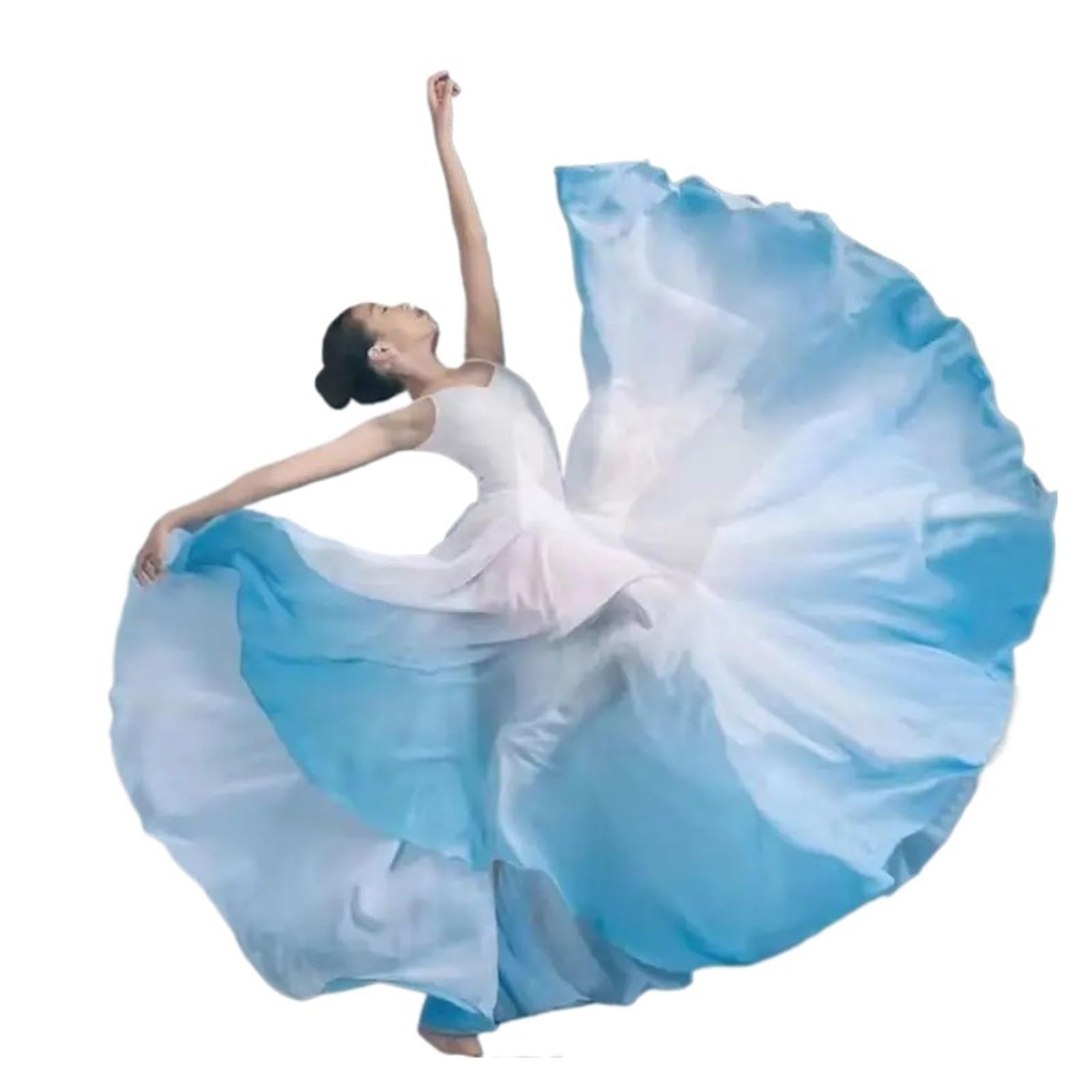KJUUQBZL Women Ethnic Classical Dance Training Skirt Gradient Elegant Performance Swing Skirt Wrap Ethereal 720 Degree Skirt 22(Color 01,S Length 85cm)
