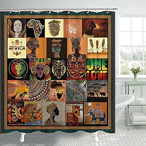 African Ethnic Style Shower Curtain Set Cover