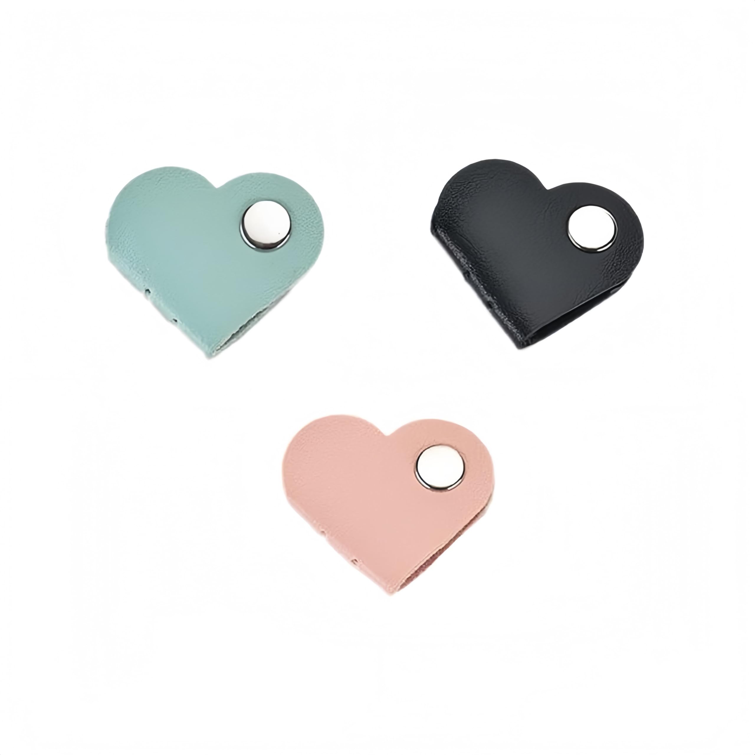 AHQQT 3PCS Heart-Shaped Leather Cable Organizer, Reusable Cord Keeper Ties, Cute Cable Management Straps for USB Charging Cords, Earphones, Office, Travel & Home Use