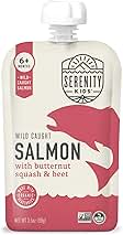 Serenity Kids 6+ Months Baby Food Pouches Puree Made With Ethically Sourced Meats & Organic Veggies | 3.5 Ounce BPA-Free Pouch | Wild Caught Salmon, Butternut Squash, Beet | 1 Count