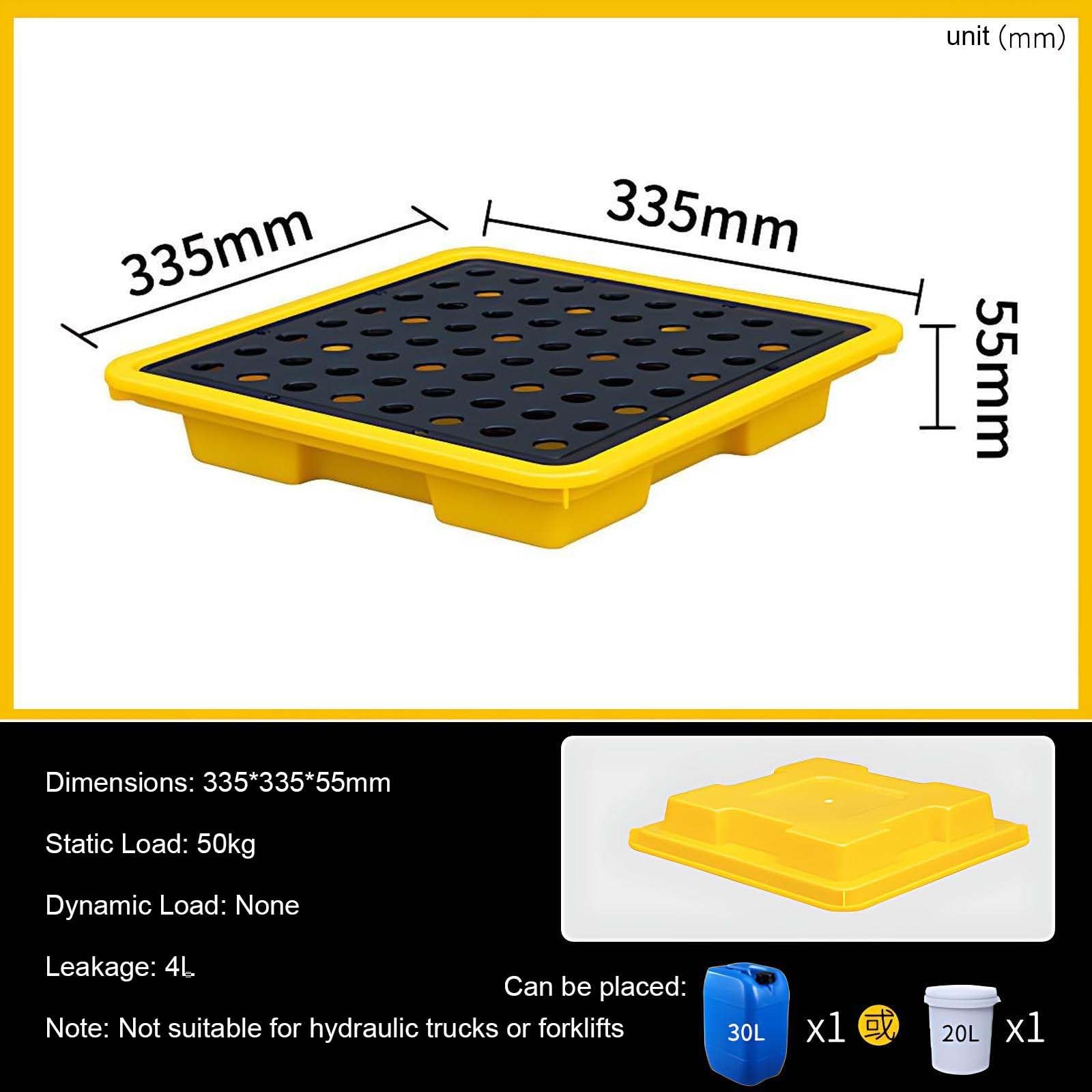 Plateforme de rétention étanche pour fûts d'hydrocarbures, avec système de Drainage, pour Le Stockage Industriel, idéale pour Les garages et Les ateliers, 130 x 68 x 30 cm