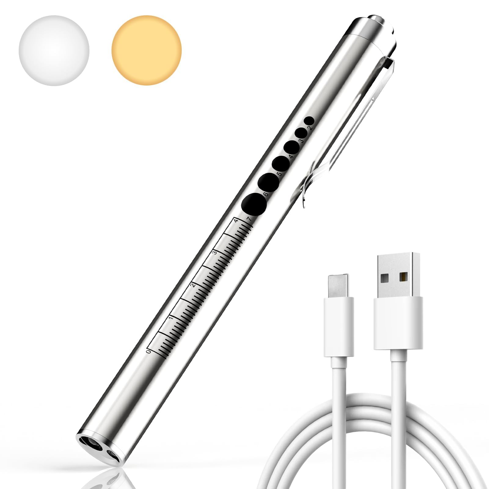 NALACAL Rechargeable LED Pen Light for Nurses - Warm & White Light with Pupil Gauge - Portable Medical Penlight for Nurses, Doctors, First Aid, EMTs, and Nursing Students, QQQ-0312