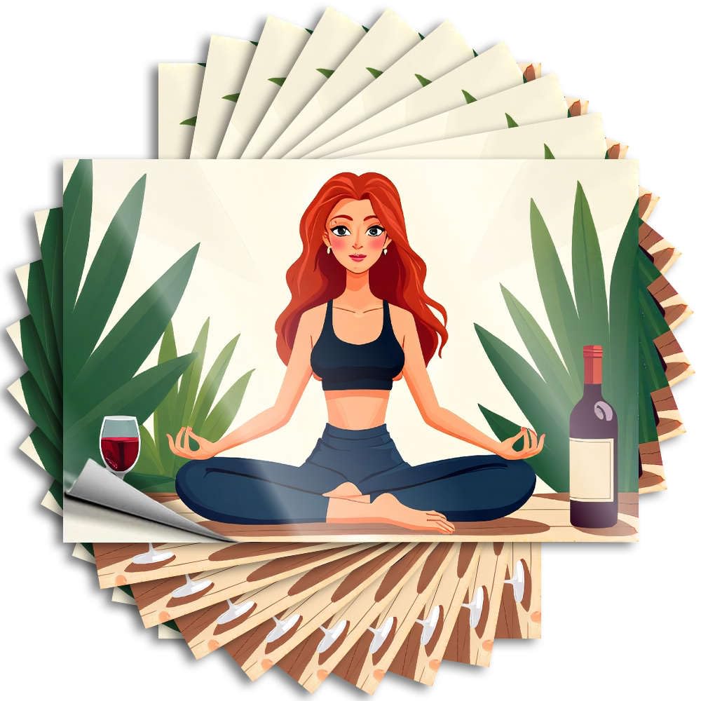 Tattoo Farm Easy Apply | Woman Meditating with Wine in Nature. Core Case Peel and Stick(12X18CM)