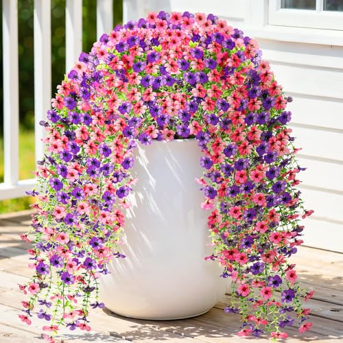 Image of Lewondr 2PCS Artificial Hanging Flowers UV Resistant Silk Daisy, Mixed Pink | 29.5 inch, No Watering Needed, Fade Proof, for Porch Patio Yard Baskets, Spring Decor, DIY Plants Home, Indoor Outdoor Use