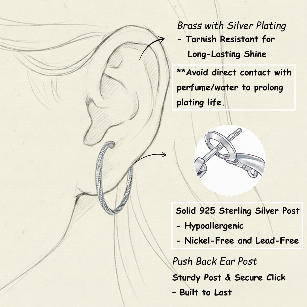 14K Gold/Silver Plated Twisted Hoop Earrings for Women - Sparkly Diamond-Cut Large Hoops with 925 Sterling Silver Post, Lightweight Hypoallergenic Trendy Jewelry Gifts (30mm / 40mm) - Image 10