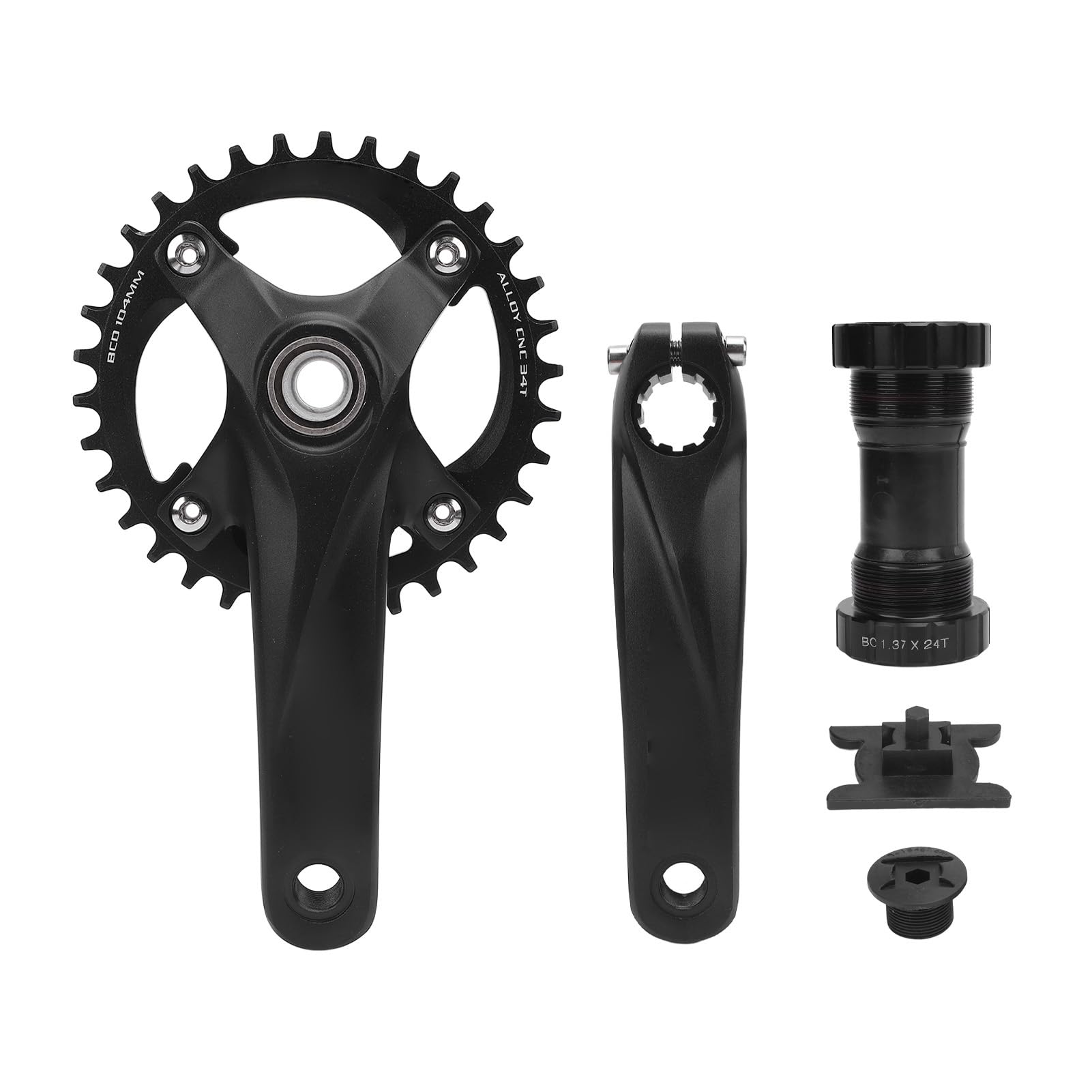 CHICIRIS Mechanizm Korbowy Rowerowy Zestaw Zębatek ze Stopu Aluminium 34T BCD104mm Wydrążone Ramiona Korby Oś 24mm Zęby Zapobiegające Opadaniu dla Dzieci od 8 do 12 Prędkości Ulepszenie Roweru