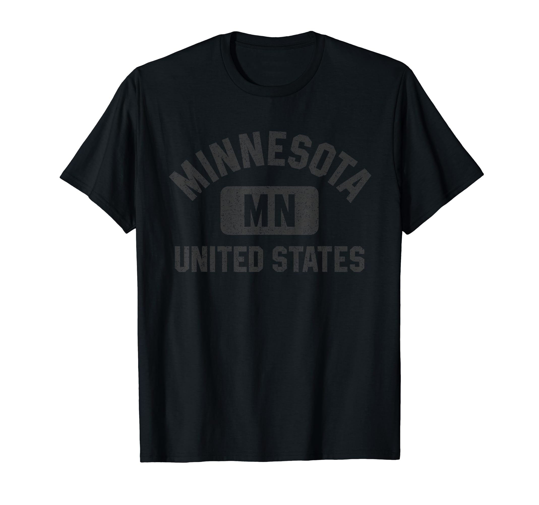 133 Apparel MinnesotaMinnesota MN Gym Style Black with Distressed Black Print T-Shirt