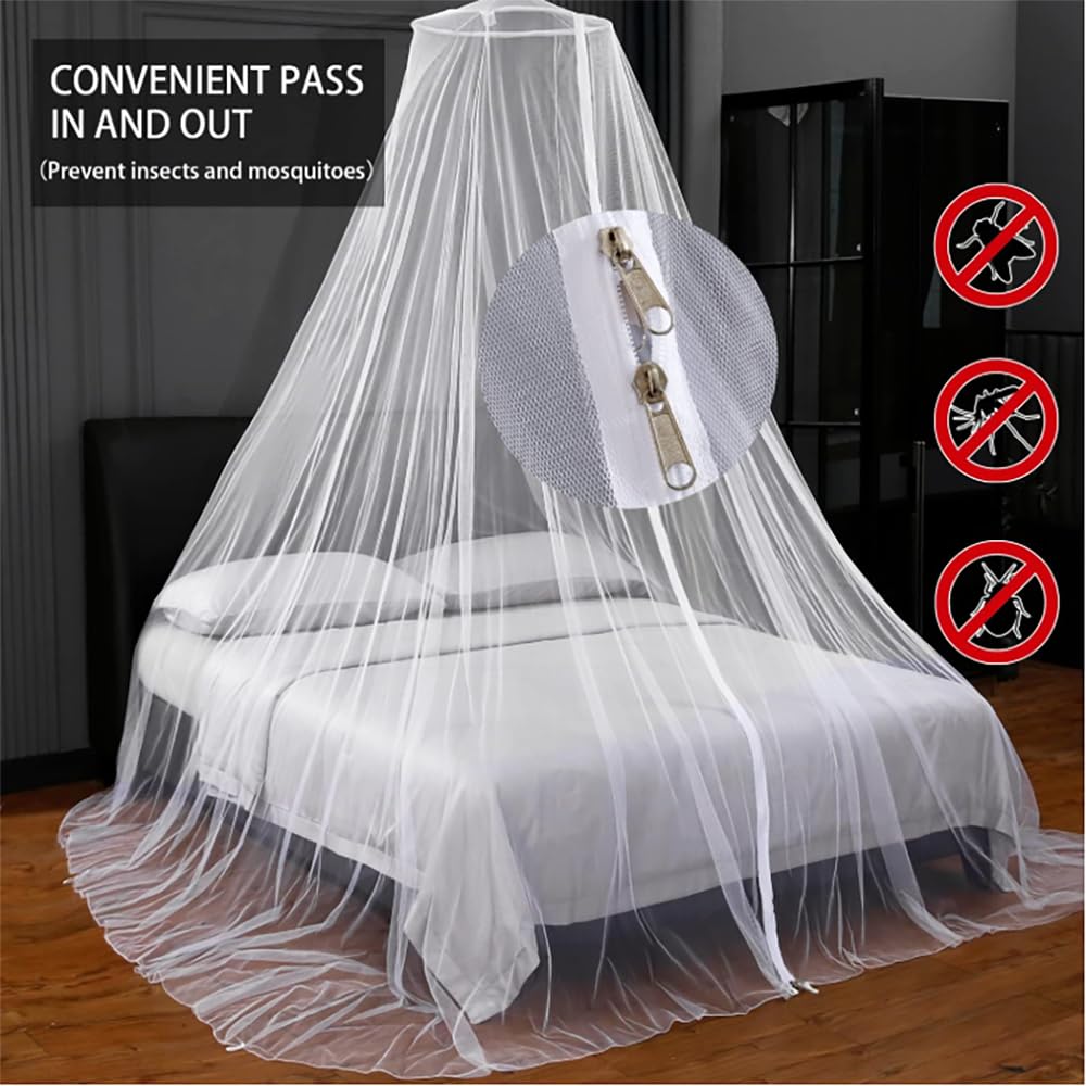 Mosquito Net Bed Canopy with Zipper Dome Tent,Universal Mosquito Neting for Bed Single-King Size Hanging Net for Outdoor Bedroom Use,White - Image 3