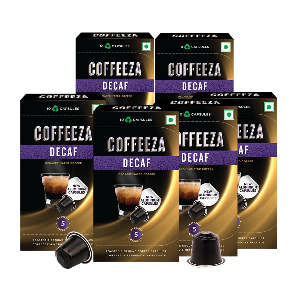 Coffeeza Decaf Coffee Capsules | 100% Arabica Coffee | Intensity - 5 | Box of 6 (60 Capsules)