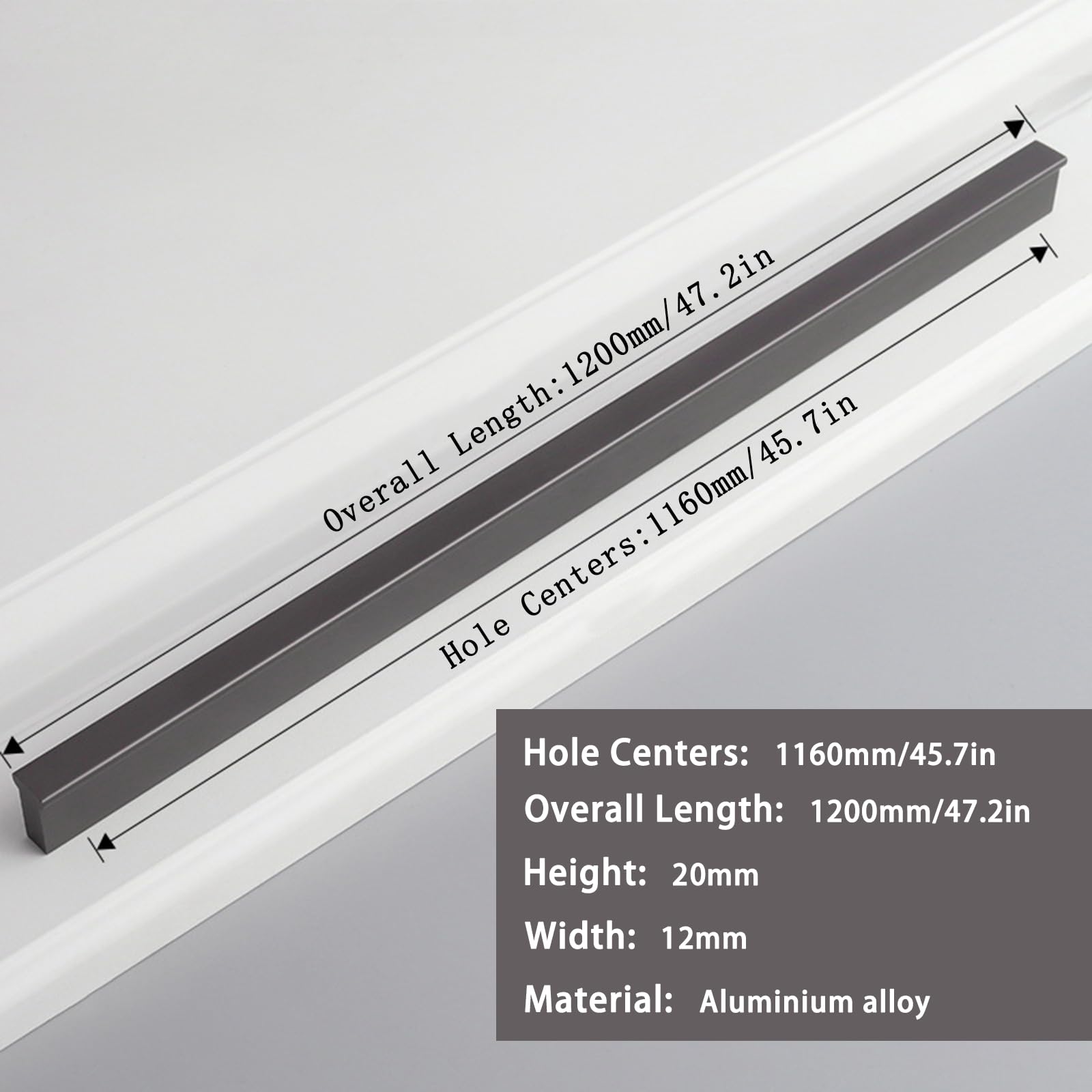 Möbelgriffe Lang,2 Stück Griffe für Schränke Grau Massive Aluminium | Eloxierte Oberfläche T-Zuggriffe Gesamtlänge:60 - 1200 mm Küche Griffe Modern für Schublade Küche 1160mm/45.7in