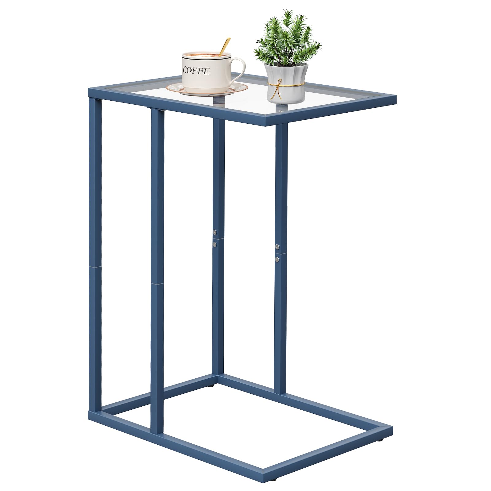 C Table End Table, Glass Couch Side Table, Tempered Glass Snack Side Table with Metal Frame, TV Tray Table for Small Space, Sofa Couch Side Tableand