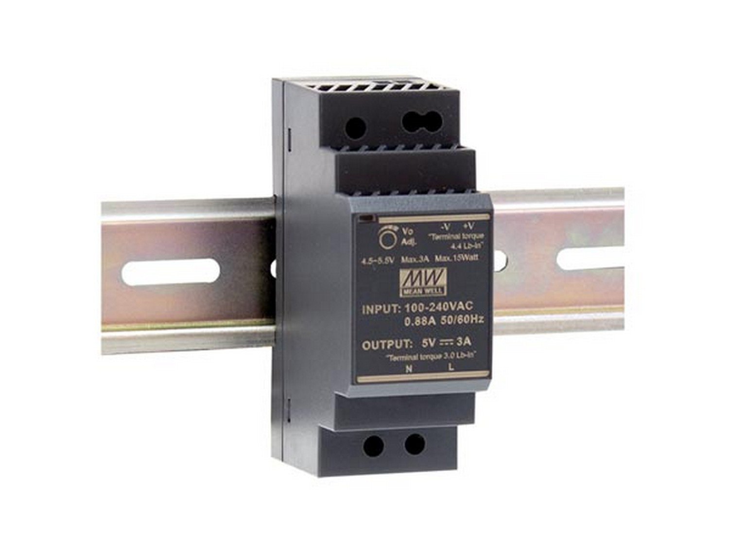 Mean Well HDR-30-24 Power Supply, 1 Output, 30 W, DIN Rail Mounting, 24 V, 1.5 A, for Industrial Use