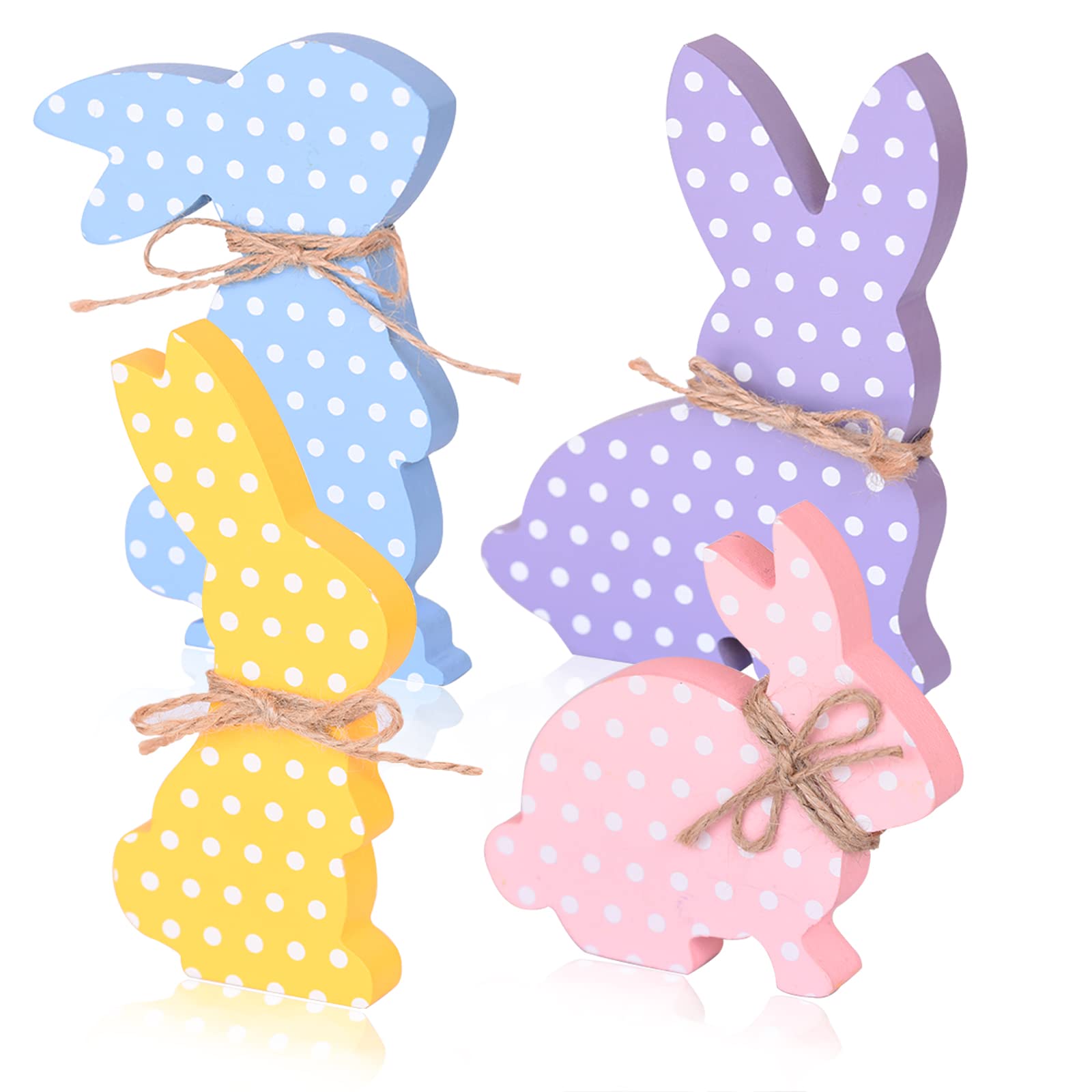 4-Piece Easter Bunny Wooden Centerpieces Set - Hello Spring Table Decor, Cute Party Supplies, Tabletop Ornaments - View #10