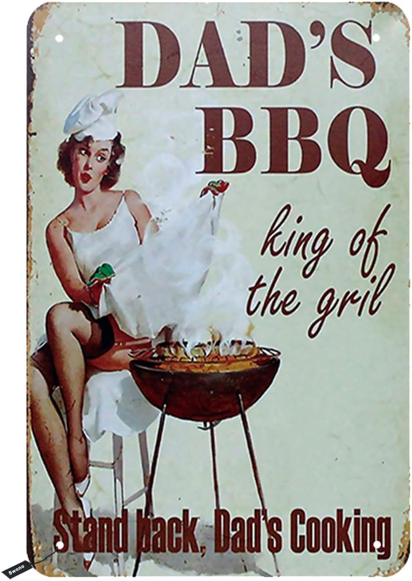 Swono Dad's BBQ Tin Signs,Pink Up Girl BBQ with Letter King of The Girl Vintage Metal Tin Sign for Men Women,Wall Decor for Bars,Restaurants,Cafes Pubs,12x8 Inch