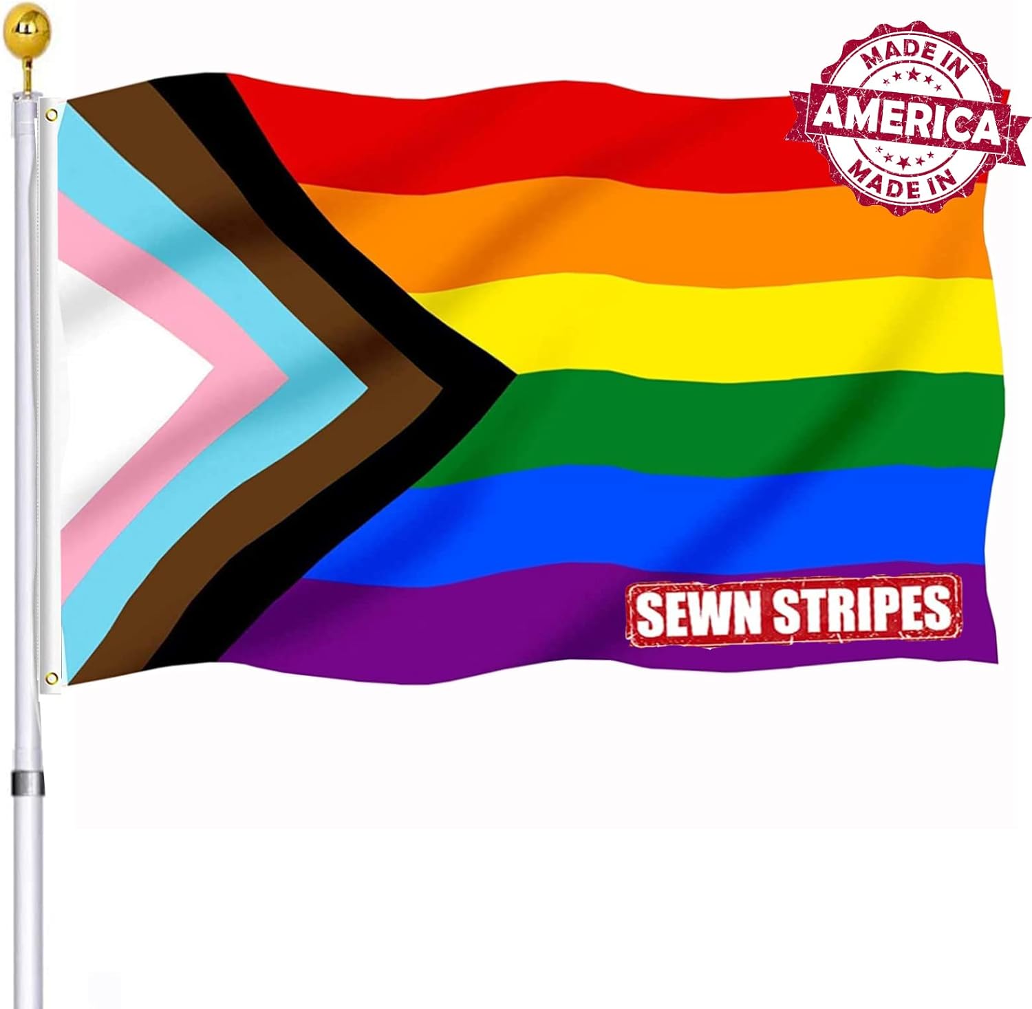 Progress Pride LGBTQ Flag 3x5 Outdoor Sewn Stripes All