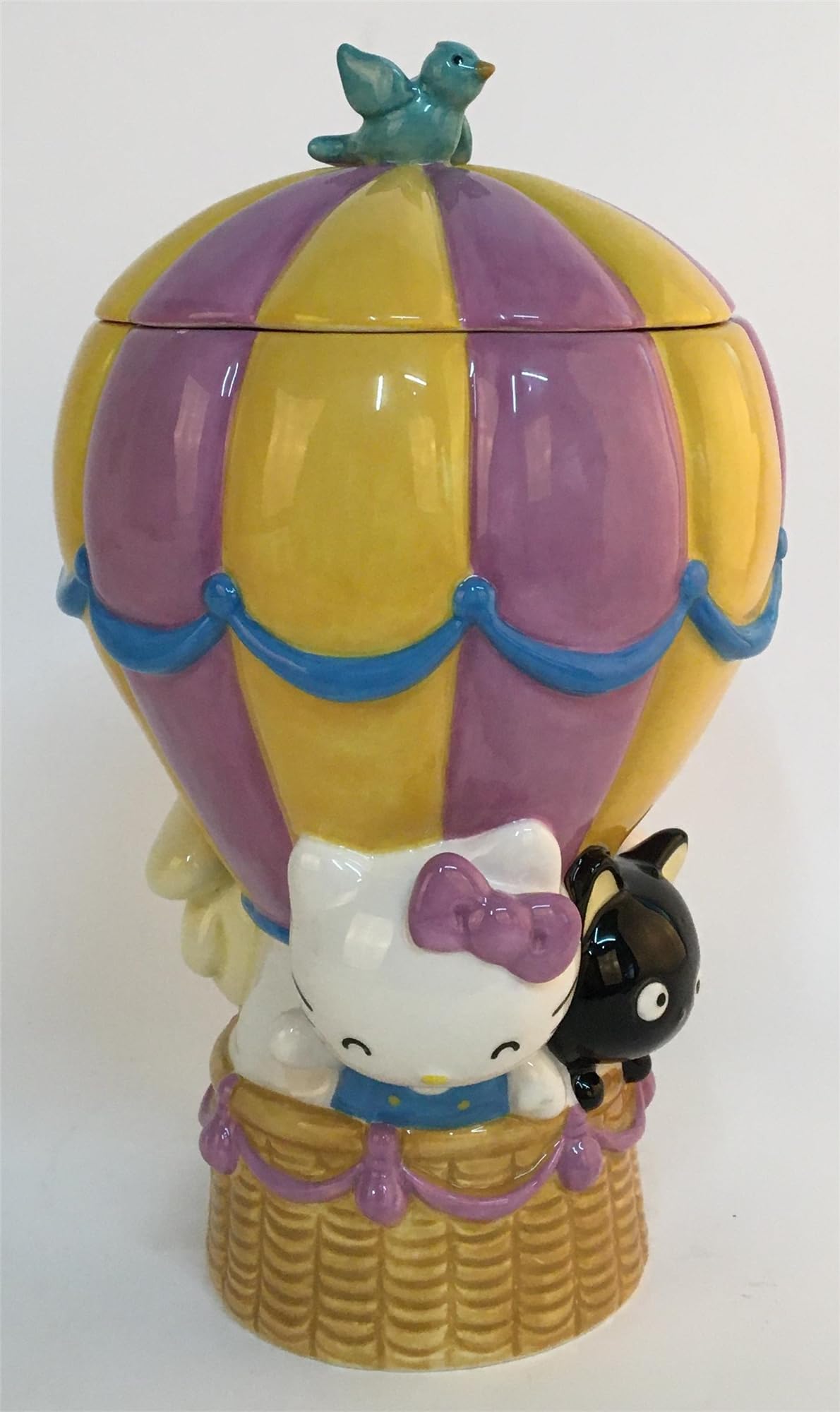 Blue Sky Clayworks Hello Kitty and Chococat Hot Air Baloon Cookie Jar, 10.75-inches Height, Multicolor, 23483