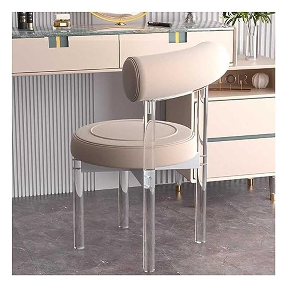 Tweizhenba Clear Acrylic Backrest Dining Chair, Armless Crystal Stool, Advanced Crystal Makeup Chair for Bedroom, Dining and Office(Natural)