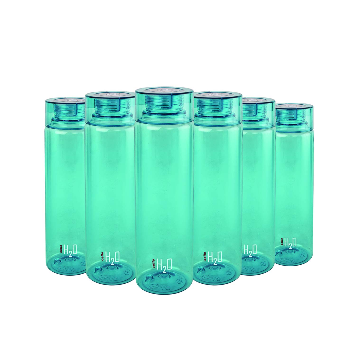 CELLO H2O Round Unbreakable Plastic Water Bottle | Lid is sealed by a silicone ring | Leak proof & break-proof |Best Usage for Office/School/College/Gym/Picnic/Home/Fridge | 1 Liter | Green, Set of 6