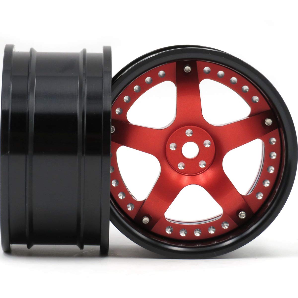 hobbysoul2pcs RC 1/10 Aluminum Alloy Wheel Rims Hex 12mm Adjustable Offset Fit 1:10 RC On Road Drift Touring Car Tires (Black & Red Color)