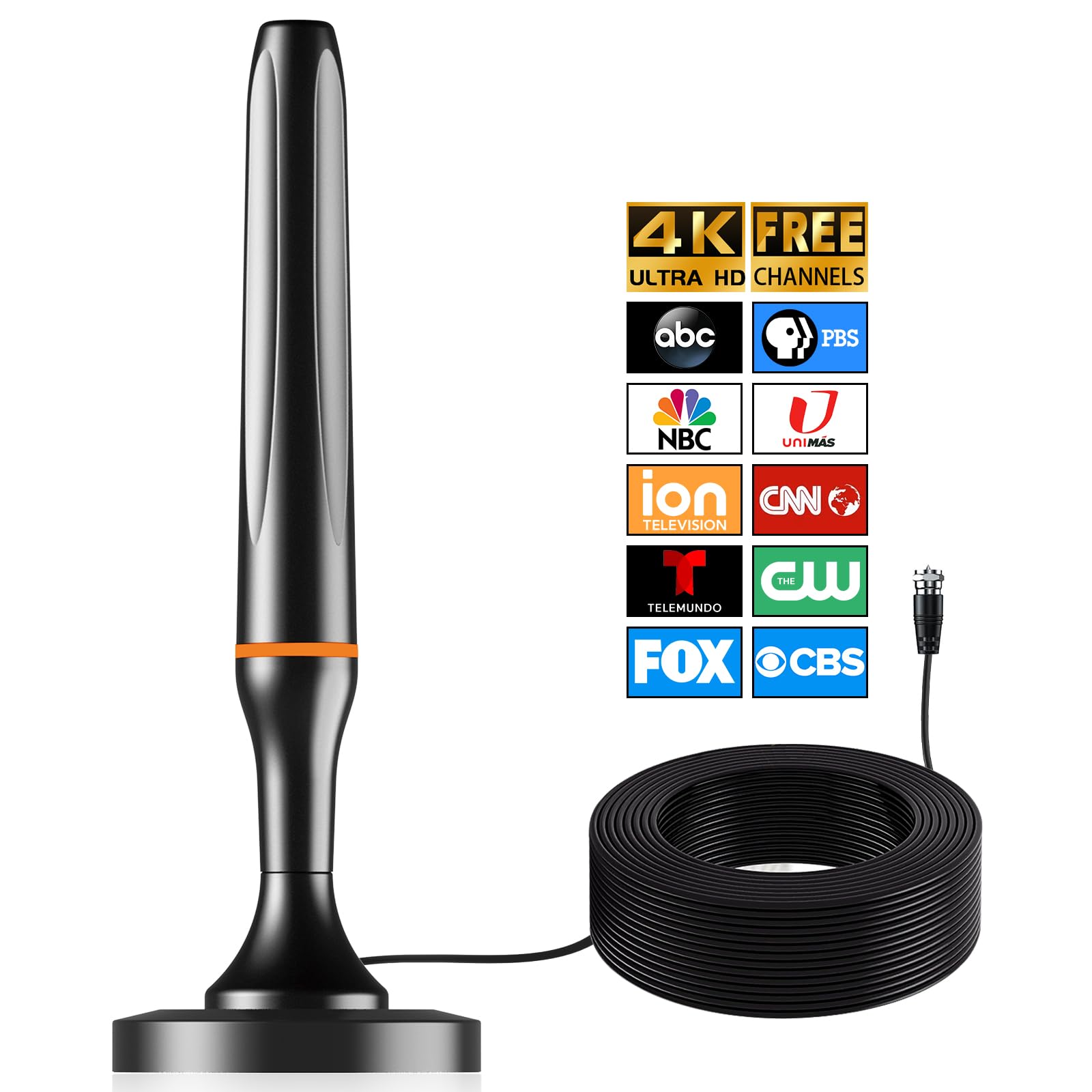 Digital TV Antenna for Smart Tv Indoor, 360 Reception Digital HDTV Antenna for Local Channels, Supports 1080P and 4K, Strong Magnetic Base(Black-Magnetic Base)