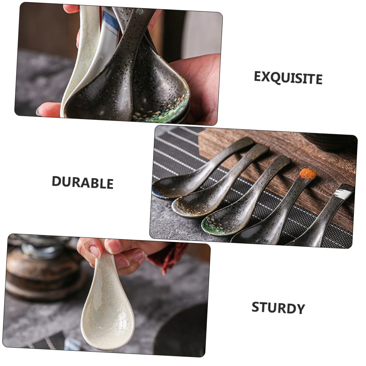LIFKOME 6 Stück Teiliges Japanische Keramik Suppelöffel aus Porzellan Design Vielseitig für Suppe und Reisbrei Glatte Oberfläche Sicheres Küchenwerkzeug für Zuhause Zufällige Farbe