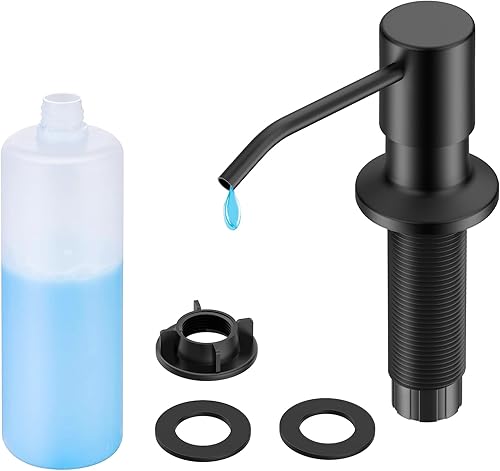 FORIOUS Dispensador de jabón para fregadero de cocina negro, dispensador de jabón integrado para fregadero de cocina, negro mate, dispensador de