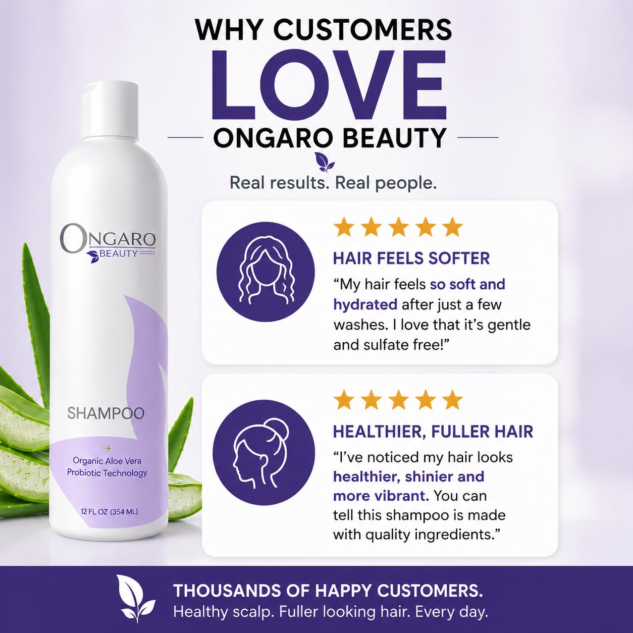 Ongaro Beauty szampon do codziennego użytku, naturalny, bez siarczanów dla mężczyzn i kobiet, bezpieczny do włosów farbowanych z technologią probiotyczną, organiczny aloes, komórki macierzyste jabłoni i peptyde; 30 ml