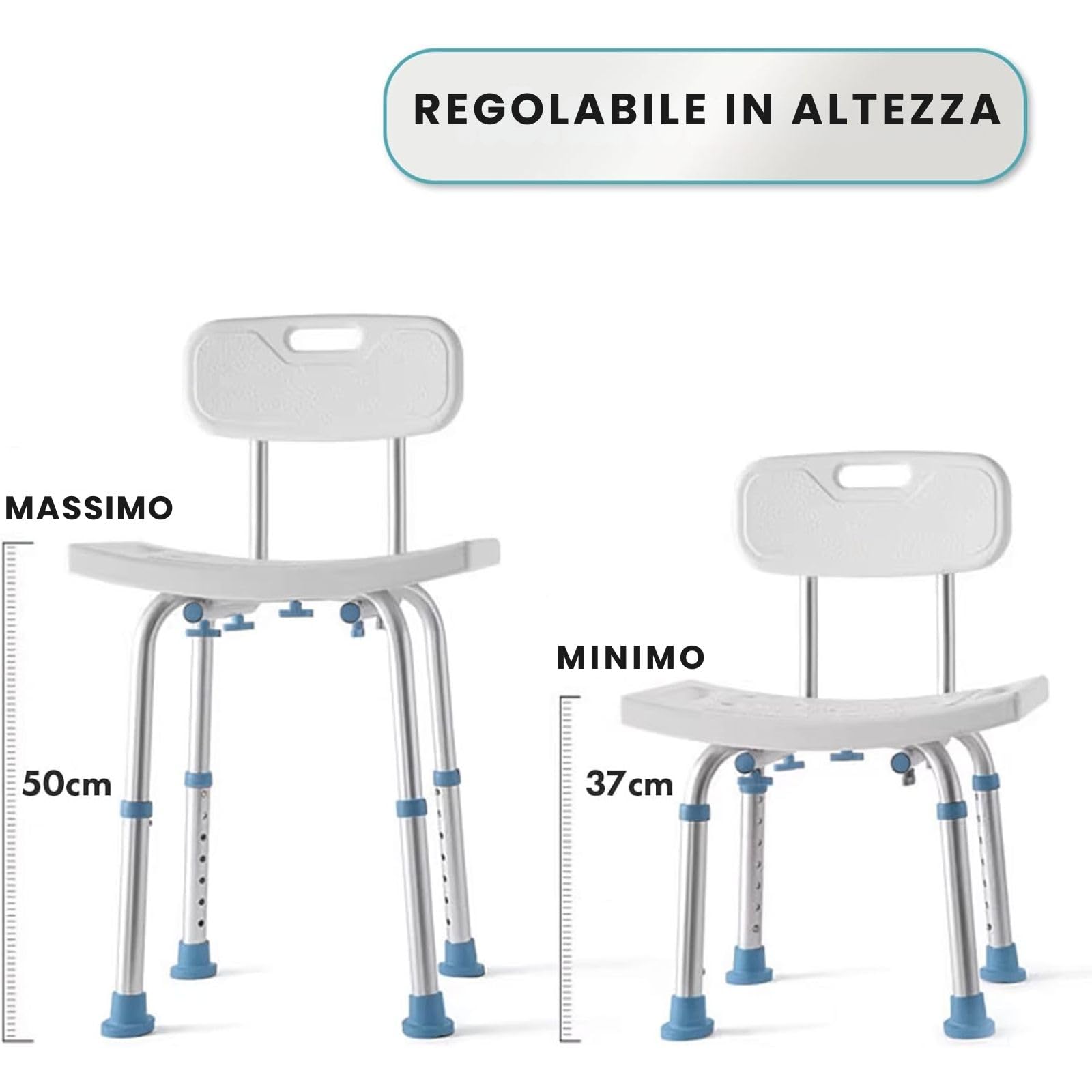 Floordirekt Jonah - Sgabello da doccia regolabile in altezza, con schienale fino a 150 kg