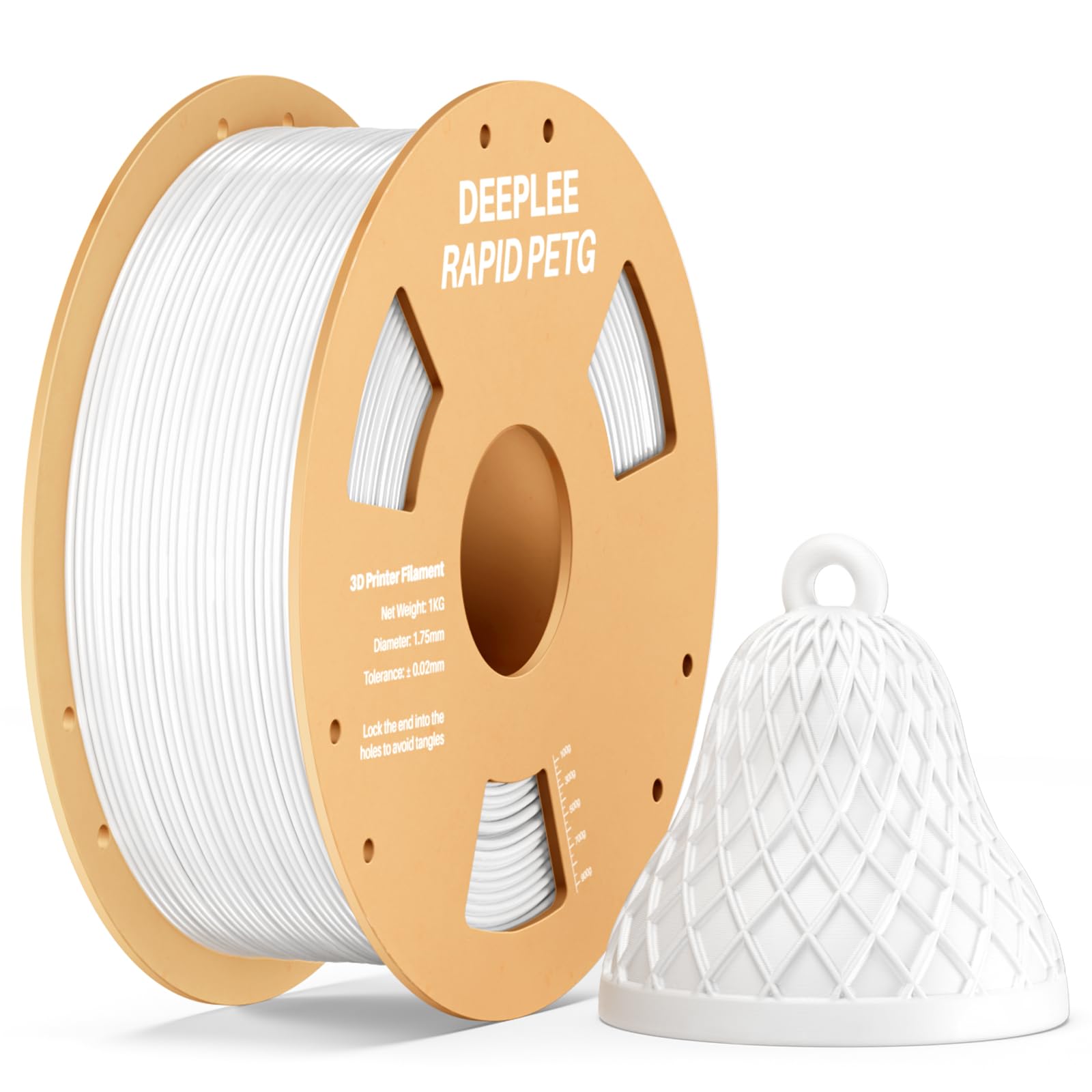 Filamento PETG Rapido DEEPLEE 1.75mm Bianco 1KG, Alta Resistenza agli Urti, Stampa Fino a 601 mm/s, Compatibile con la Maggior parte delle Stampanti FDM