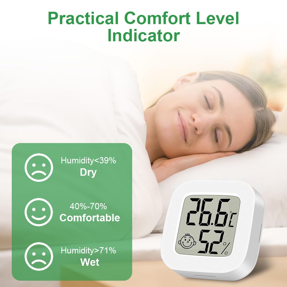Ainiv Thermomètre Hygromètre Intérieur, Mini LCD Termomètre Maison, Moniteur de Température et Humidimètre, Blanc