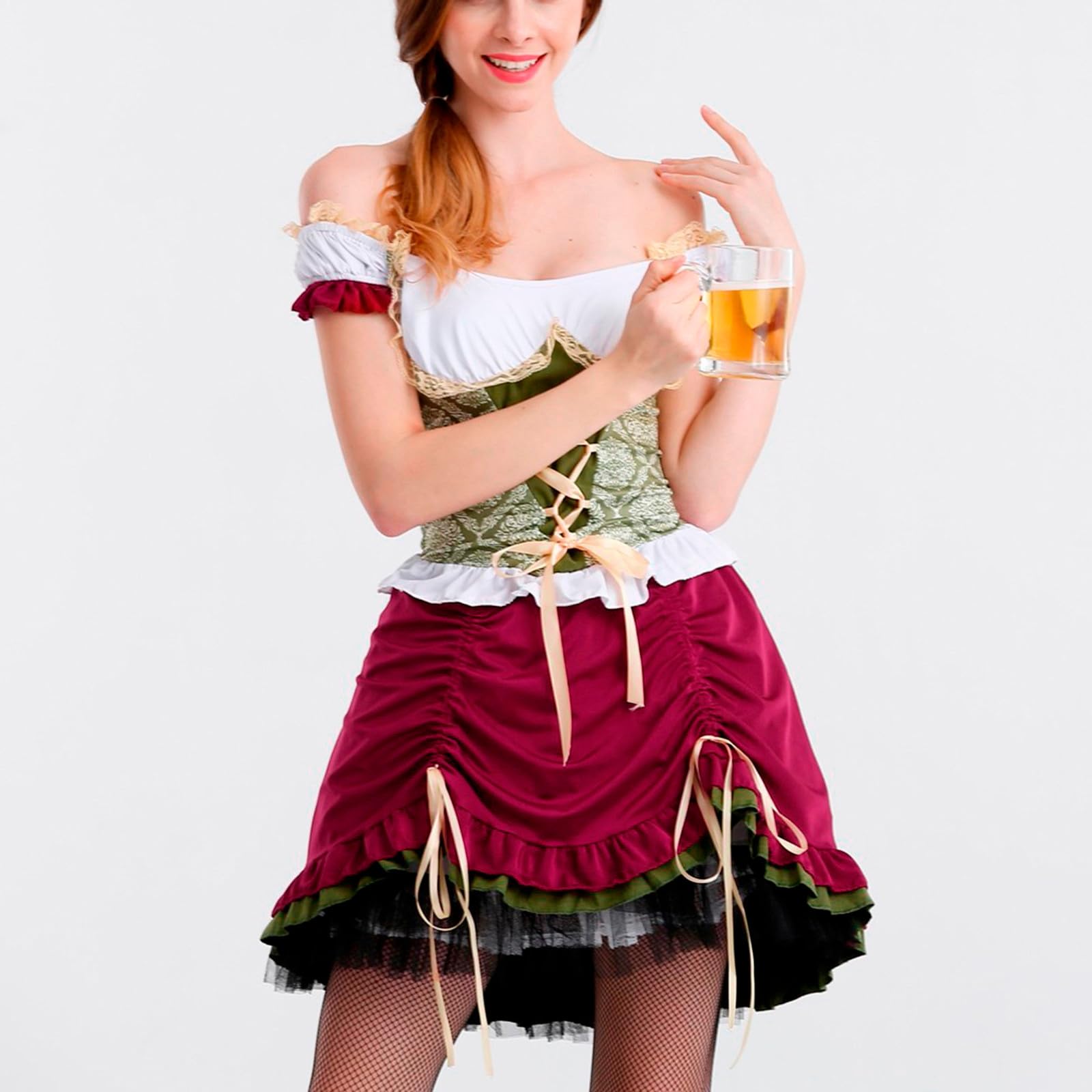 MaNMaNing Damen Trachtenkleid Spitze gotisch Cosplay Trachtenkleid Damen für Oktoberfest Bar Mottoparty Kleid