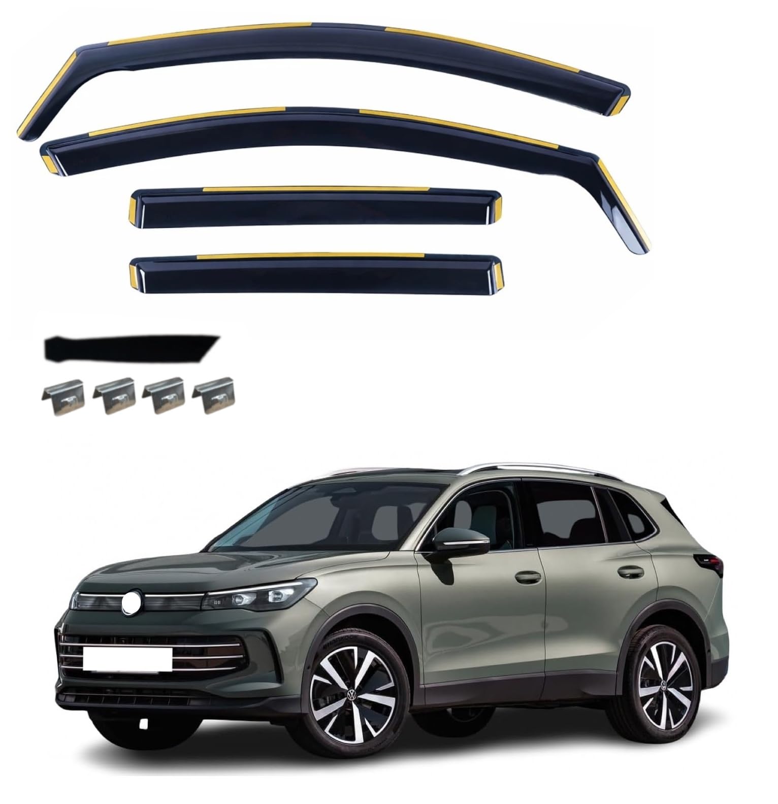Kit 4 Deflettori Aria Nero Fumé Trasparento Antivento per Finestrini Laterali Anteriori e Posteriori Compatibile con VW Tiguan 3 III 2024-2026