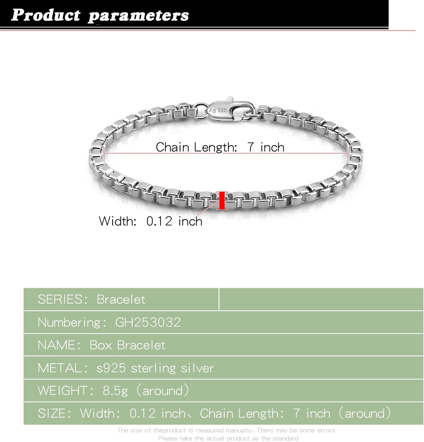 Dankadi 925 Sterling Silver Bracelet Men Women 3MM Square Rolo Link Round Box Chain 6.3" 6.7" 7" 7.5" 8" 8.5" 9" Bangle Unisex Jewelry Gift (Square, 5 inches) - Image 3