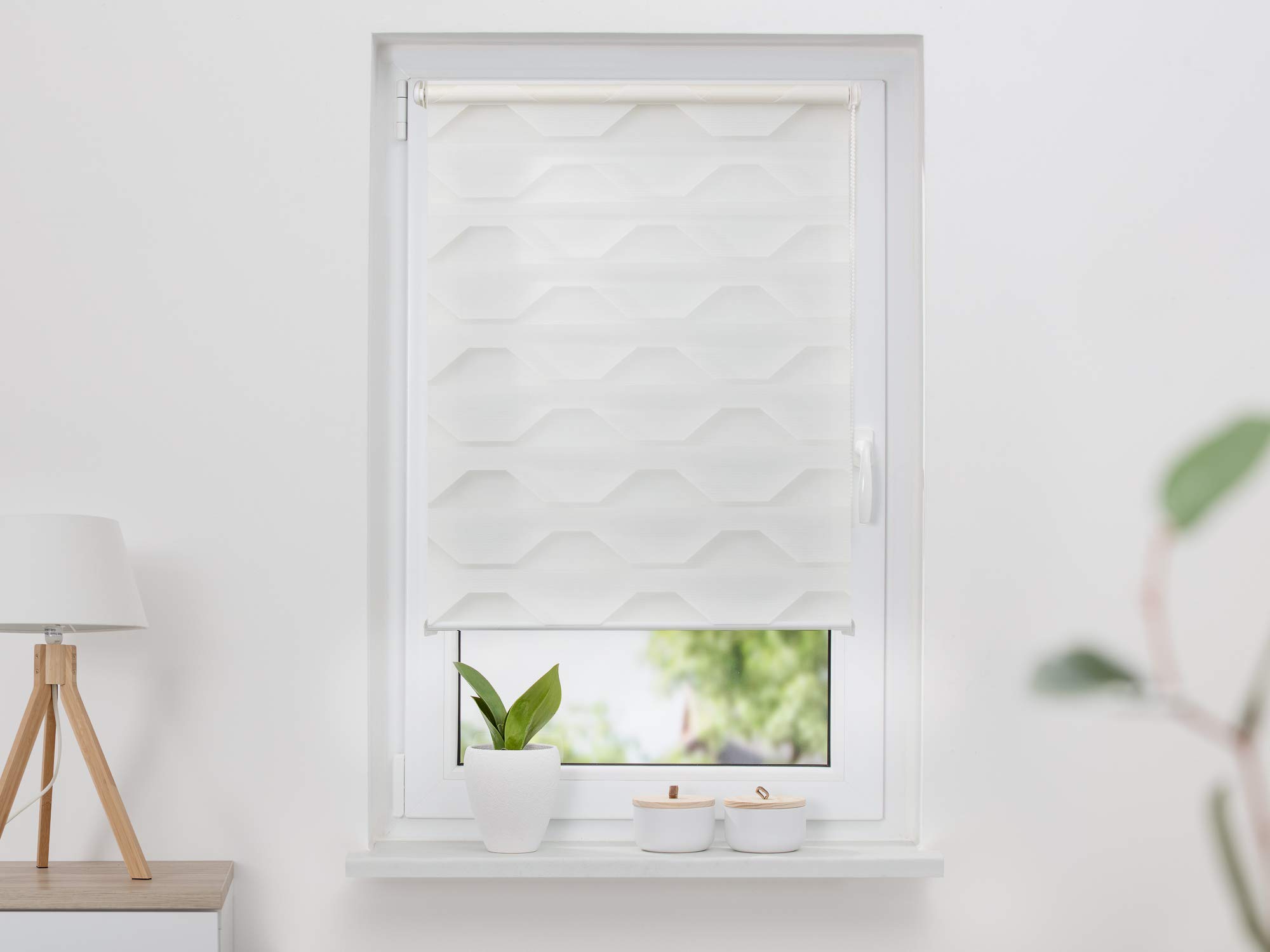K-home® Klemmfix Doppelrollo Trapez Weiß B125 x H150 cm
