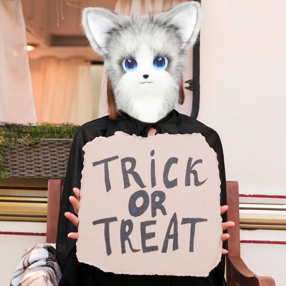 Futrzana maska na głowę dla kota, akcesoria do przebrania na Halloween, cosplay