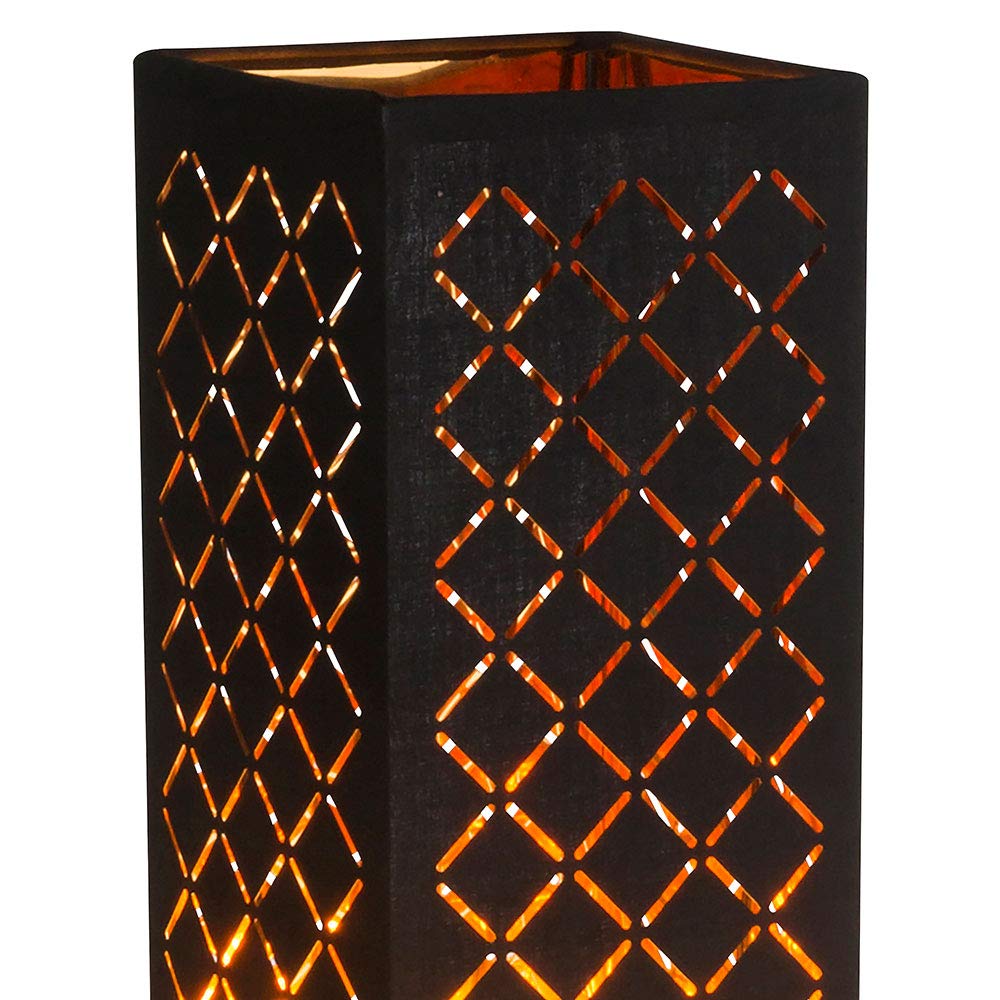 Stehlampe Stoff Standlampe Designleuchte schwarz Wohnzimmer mit Textilschirm Blattgold, Metall silber, 2x E27, LxBxH 15x15x118 cm