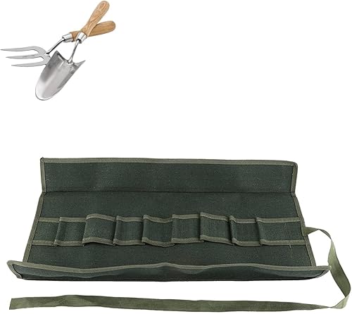 Miniatura 9 de Bolsa enrollable para herramientas, bolsas de lona resistente, bolsa de almacenamiento de herramientas para bonsái con 10 bolsillos para jardín,