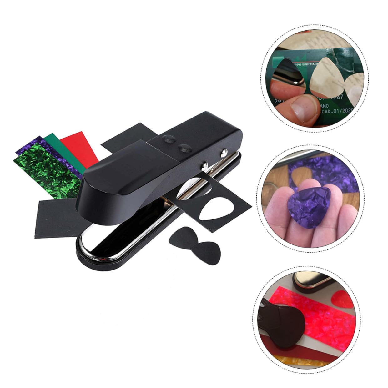 Gitarrenplektrum Cutter aus Legierung Tragbares Selbstgemacht Werkzeug für Gitarrenbau Scharfer Schnitt für Celluloid und Debitkarte Zubehör für Musiker Zufällige Farbe