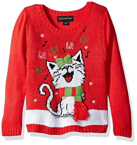 Happy Kitty Christmas Sweater Blizzard Bay Big Girls' Happy Kitty Christmas Sweater, Red/White